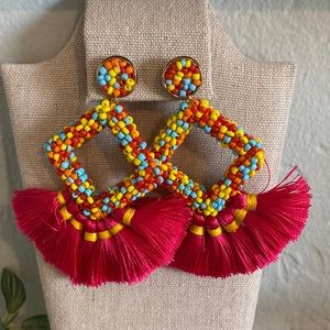 New Bright Neon Beaded Hot Pink Yellow Earrings - Sam